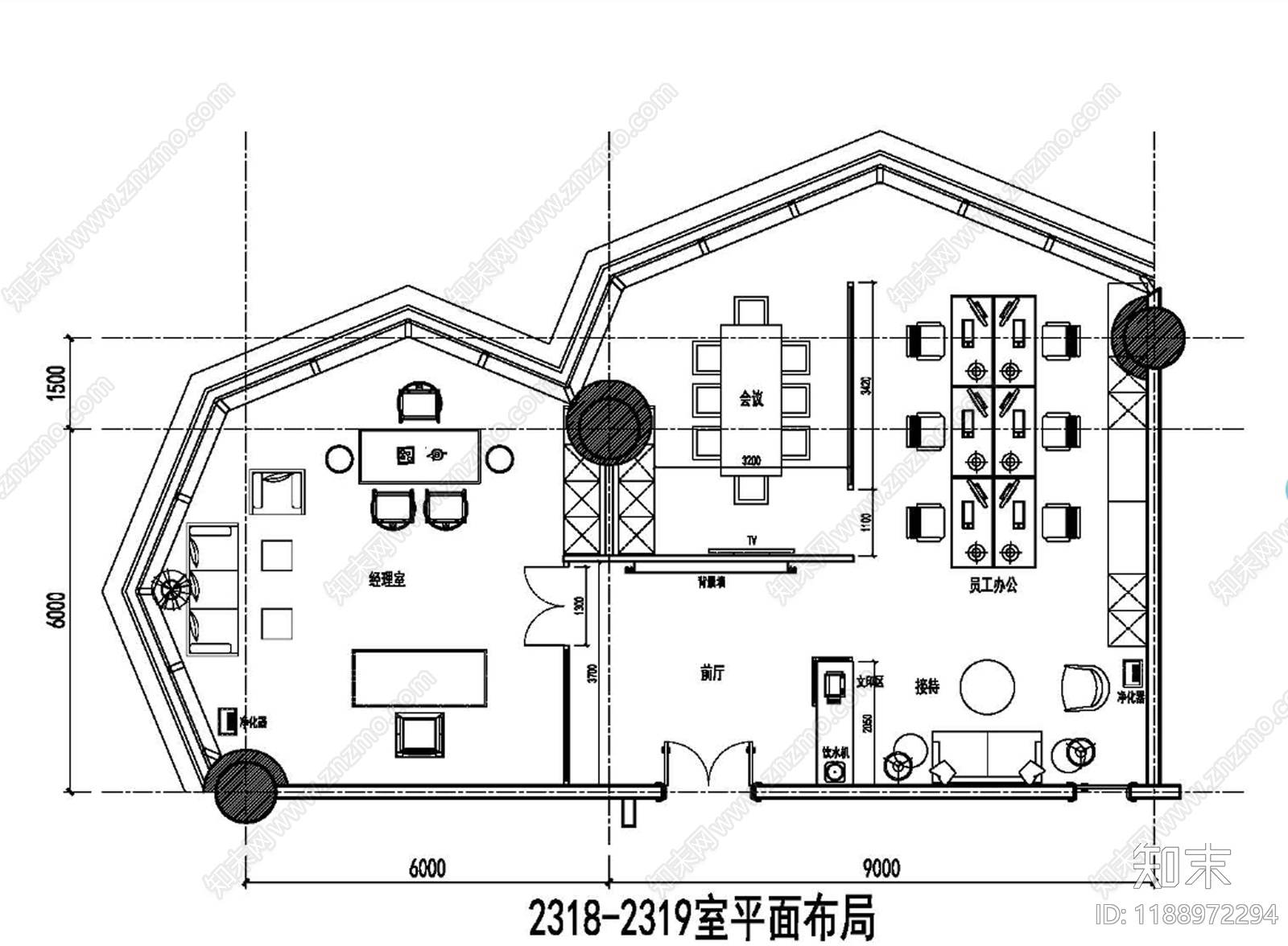 现代独立办公室cad施工图下载【ID:1188972294】