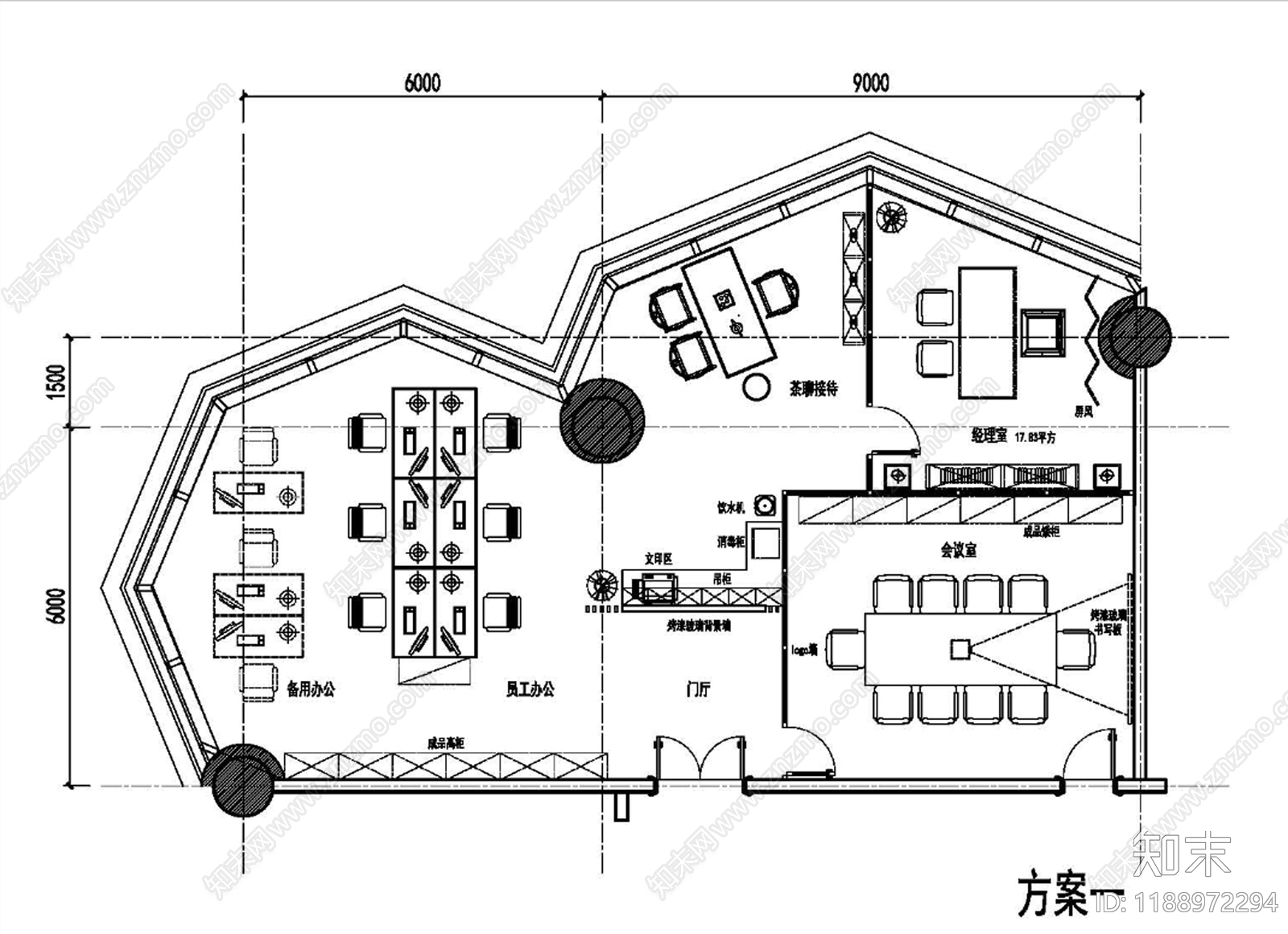 现代独立办公室cad施工图下载【ID:1188972294】
