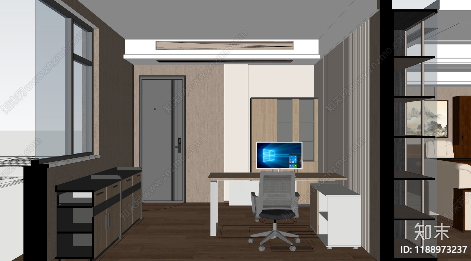 新中式独立办公室cad施工图下载【ID:1188973237】