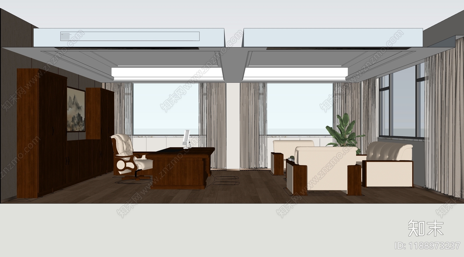 新中式独立办公室cad施工图下载【ID:1188973237】
