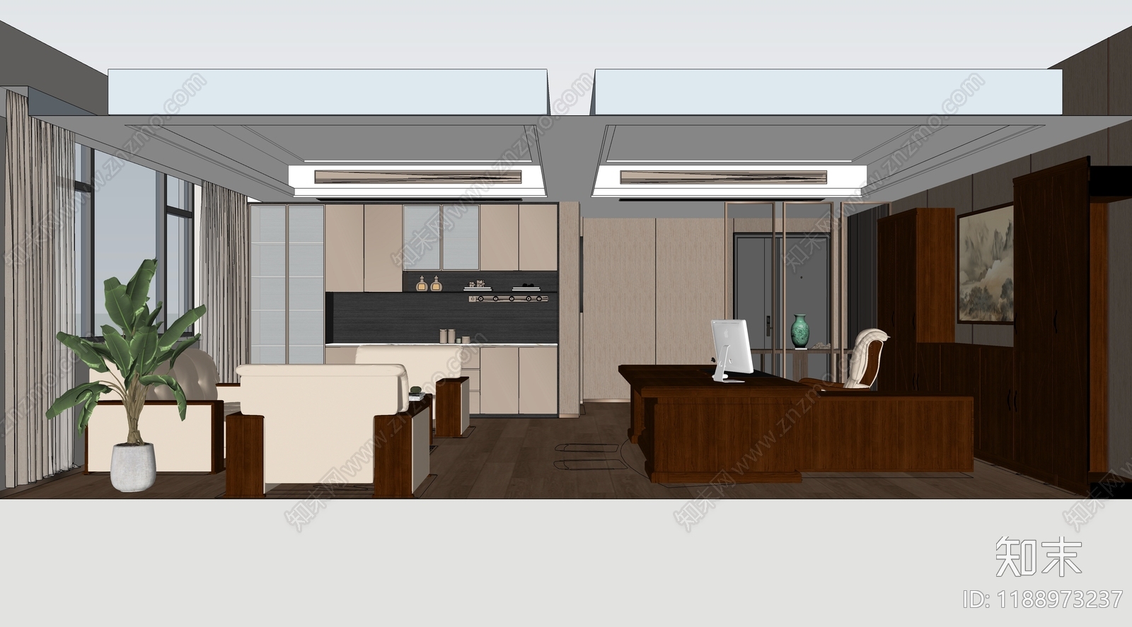 新中式独立办公室cad施工图下载【ID:1188973237】