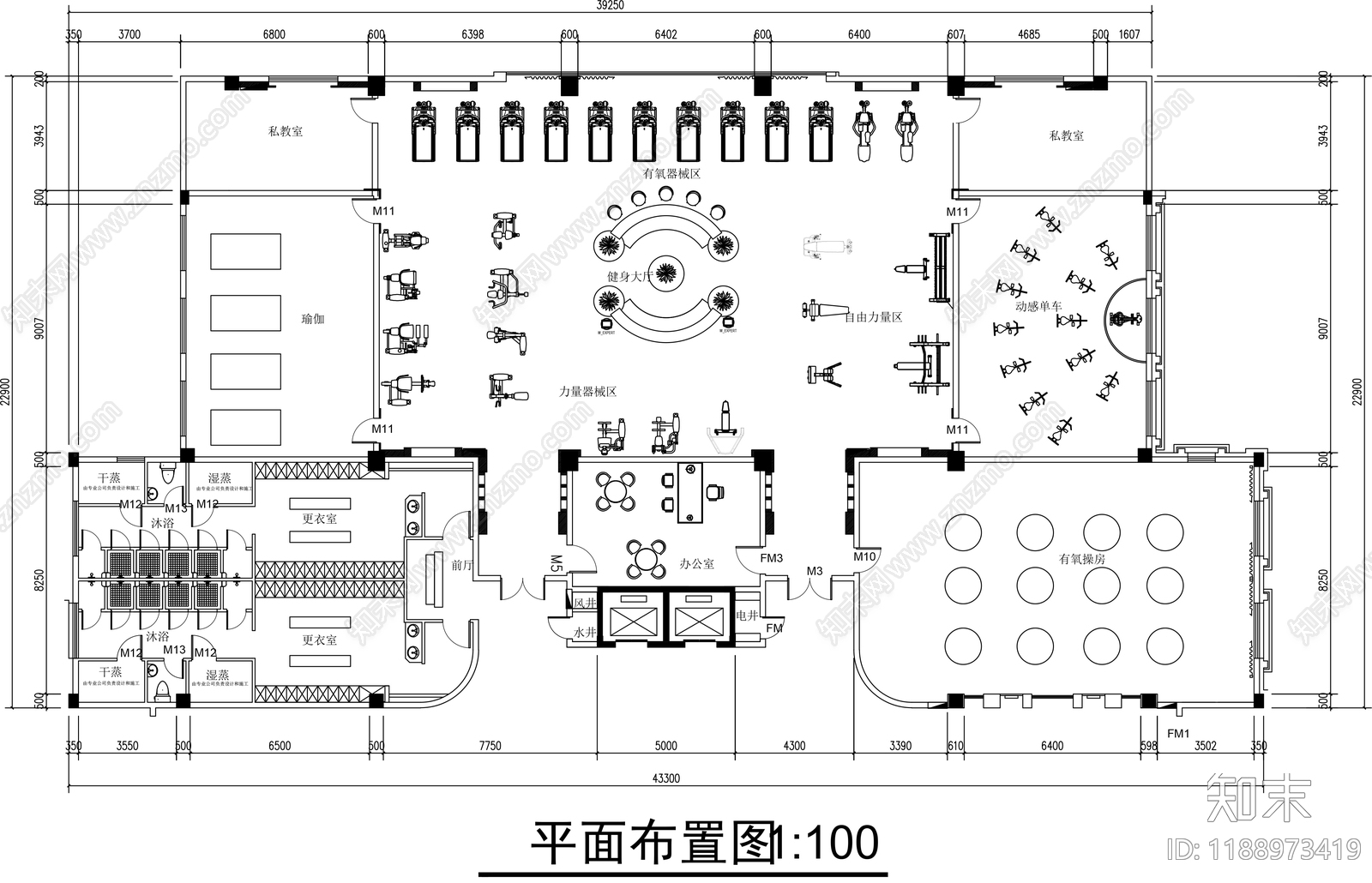 现代健身房施工图下载【ID:1188973419】