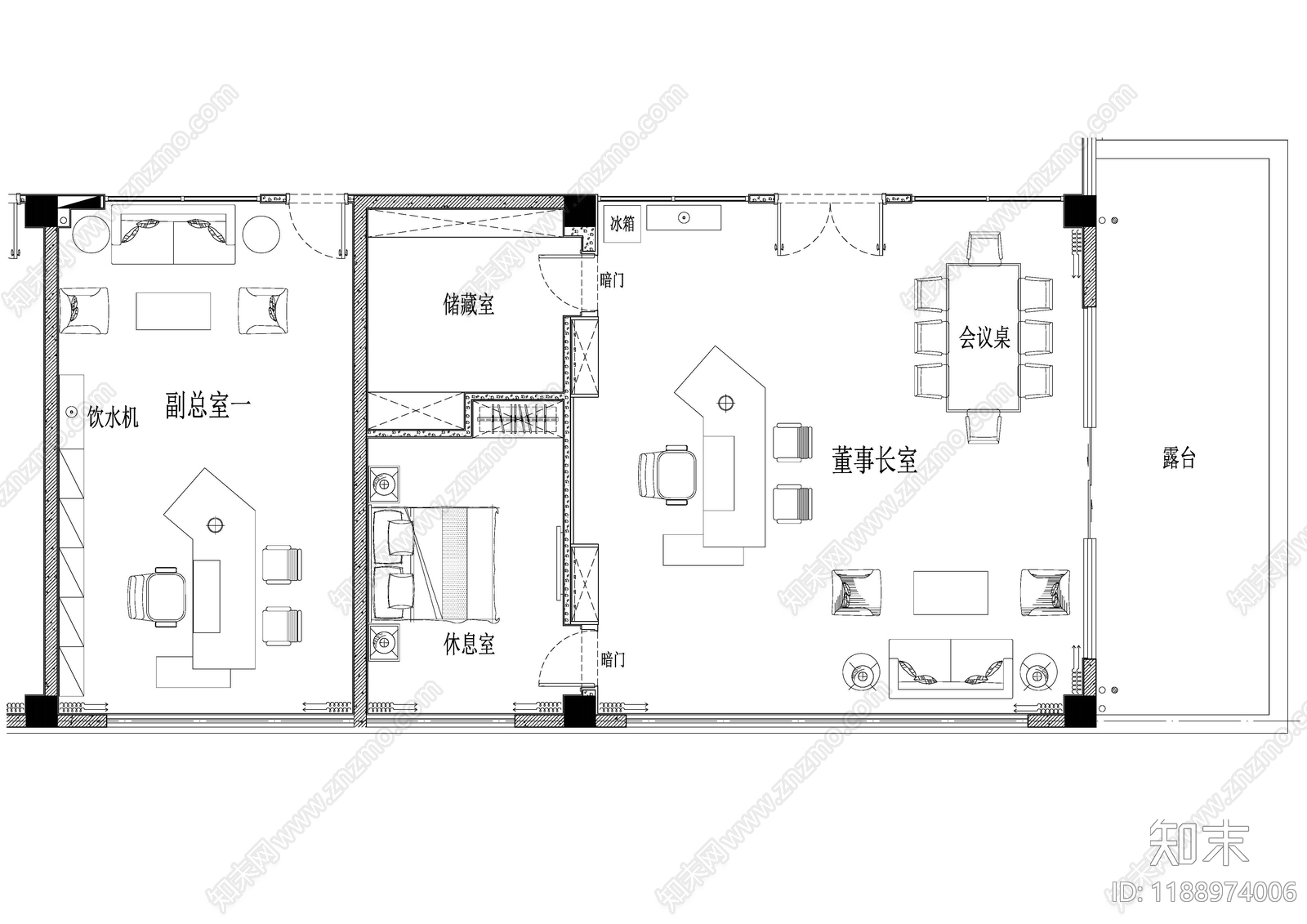 现代独立办公室cad施工图下载【ID:1188974006】