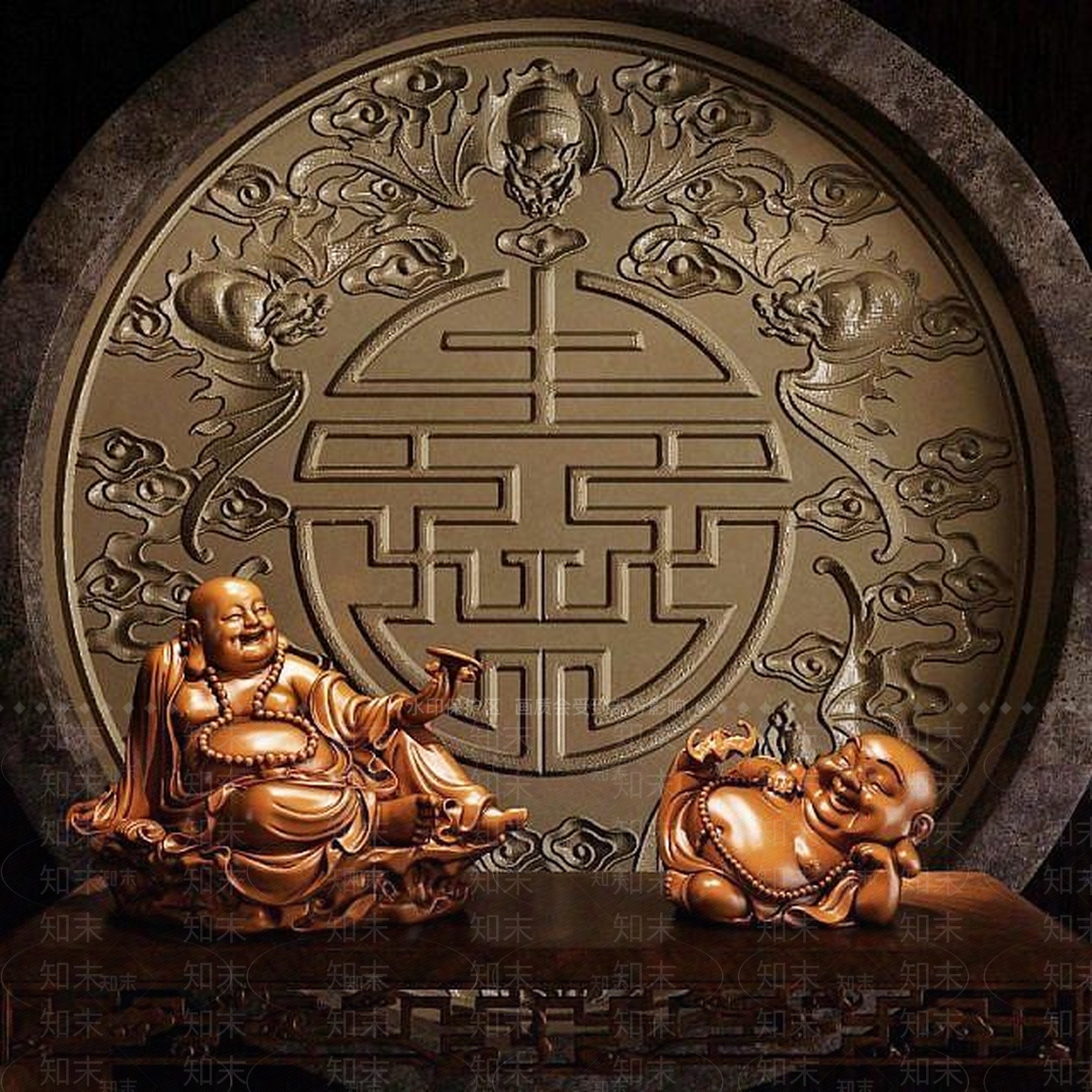 现代弥勒佛雕塑3D模型下载【ID:1188979454】