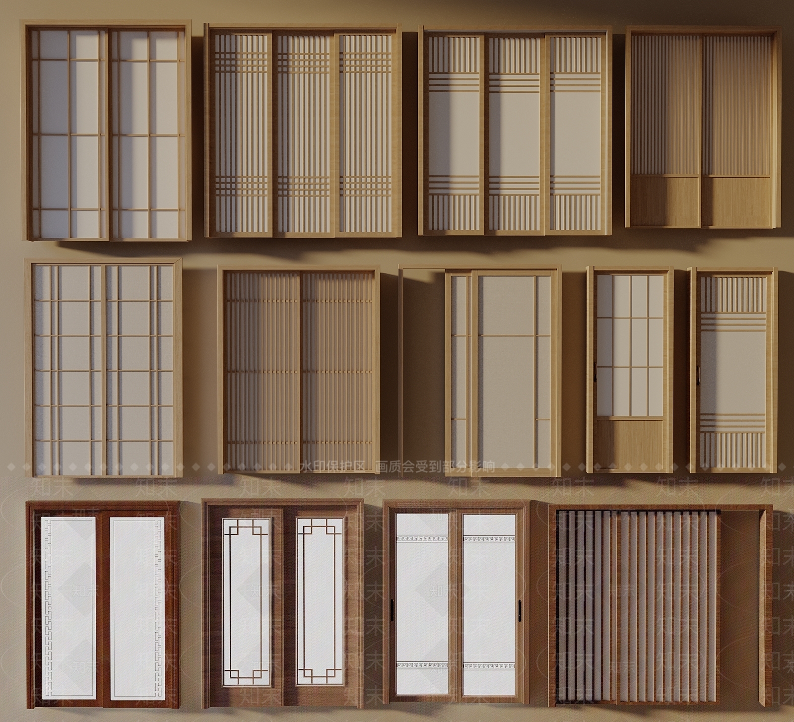 新中式日式推拉门3D模型下载【ID:1188984590】