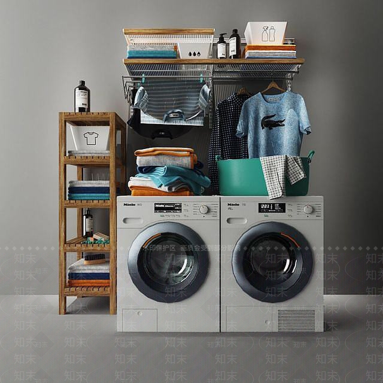现代洗衣机置物衣架组合3D模型下载【ID:1188983889】