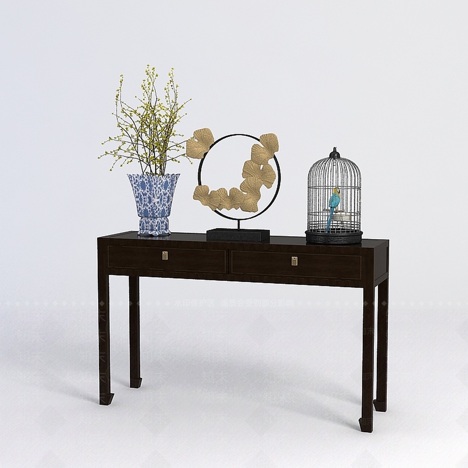 中式玄关桌陈设品组合3D模型下载【ID:1188986175】