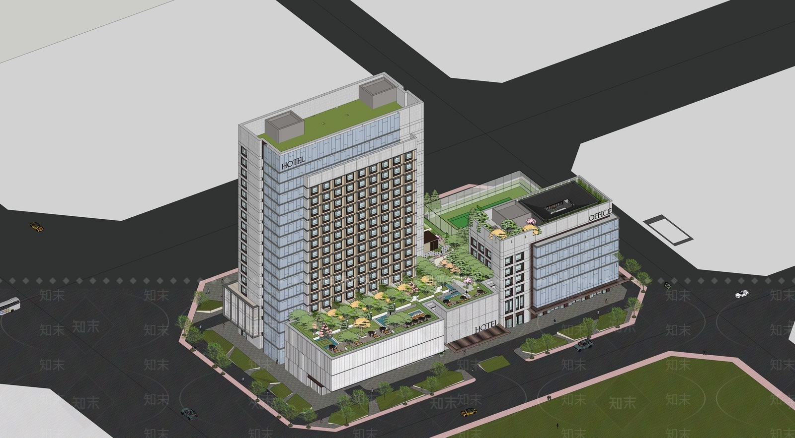 现代酒店建筑SU模型下载【ID:1188987069】