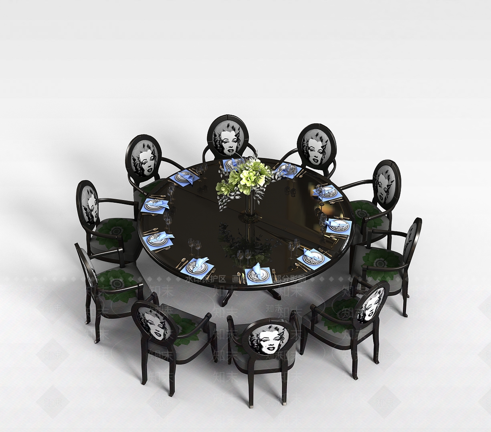 现代宴会餐桌餐椅组合3D模型下载【ID:1188987976】