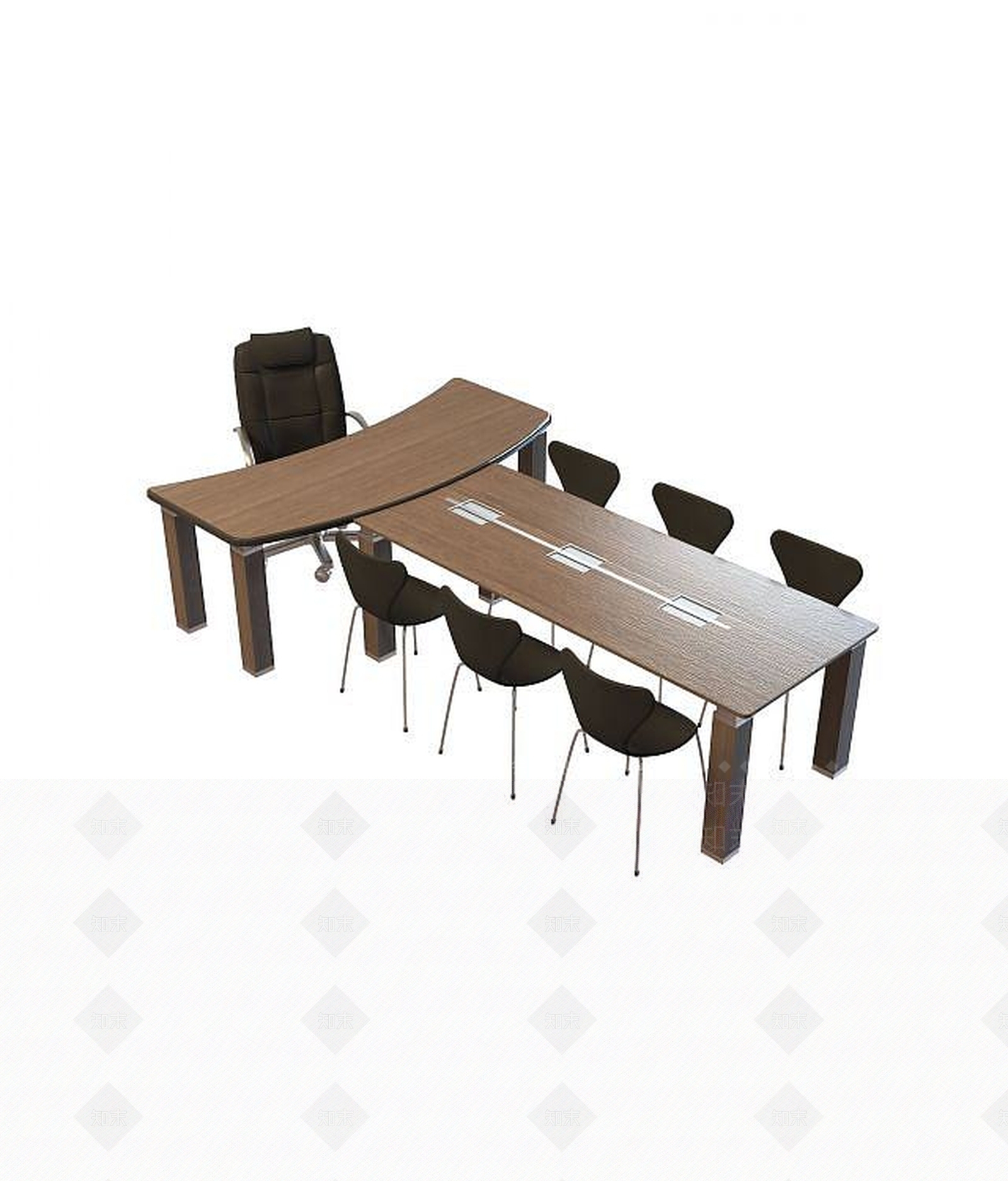 现代会议室桌椅组合3D模型下载【ID:1188991215】