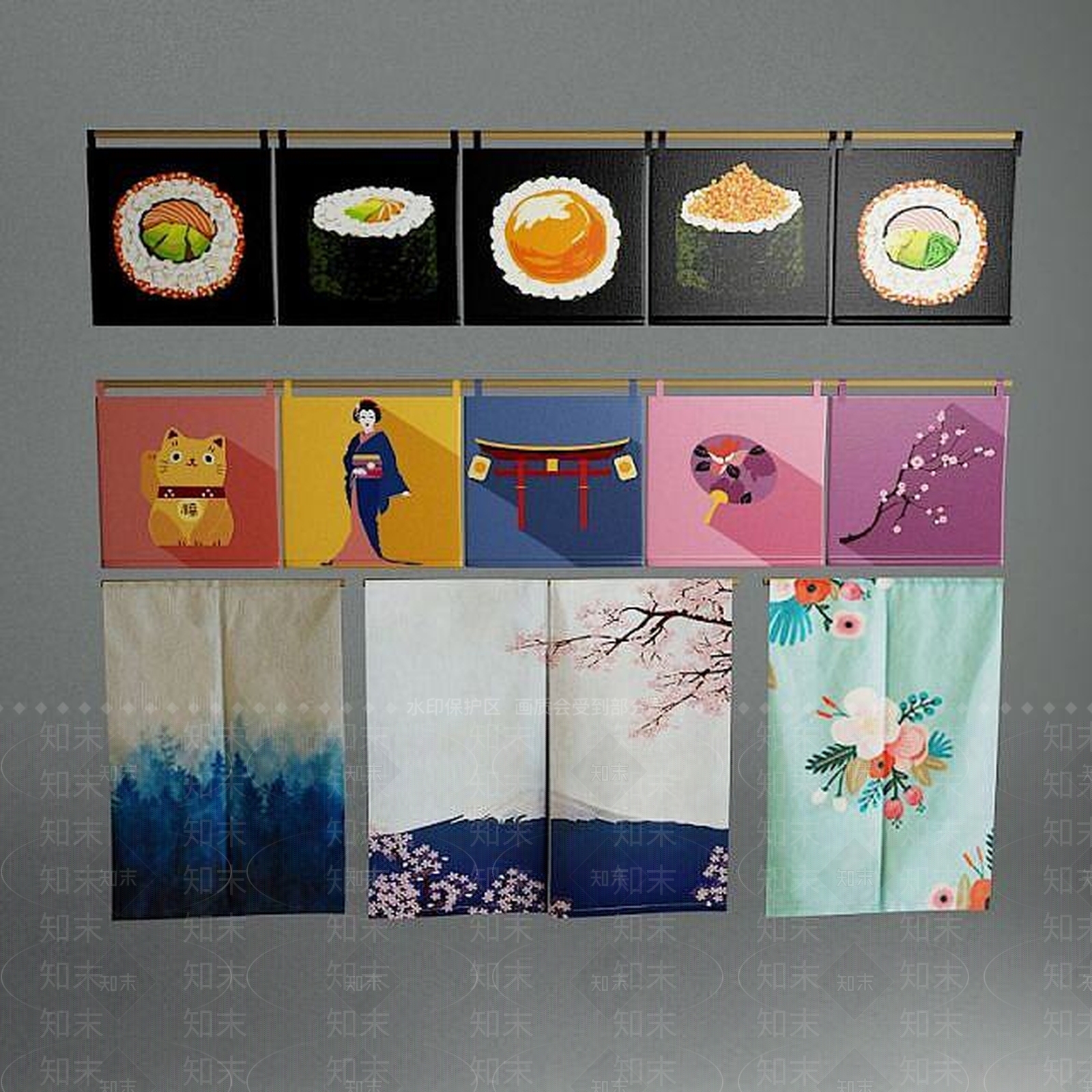 日式门帘3D模型下载【ID:1188991511】