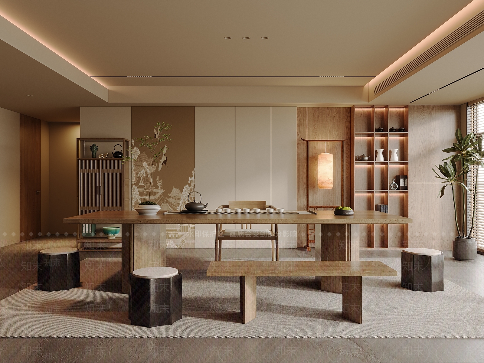 新中式茶室3D模型下载【ID:1188999219】