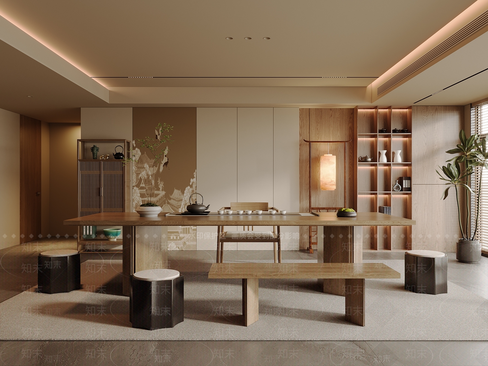 新中式茶室SU模型下载【ID:1188999368】