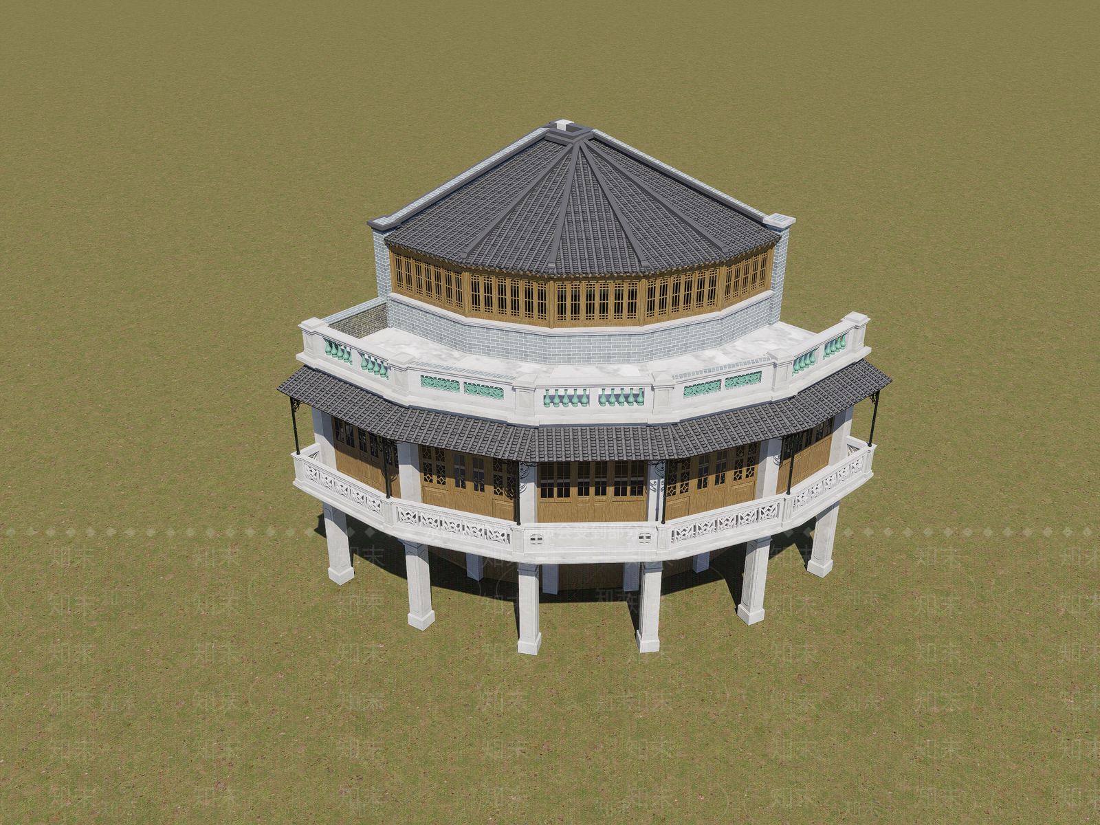 中式风格建筑SU模型下载【ID:1189003115】