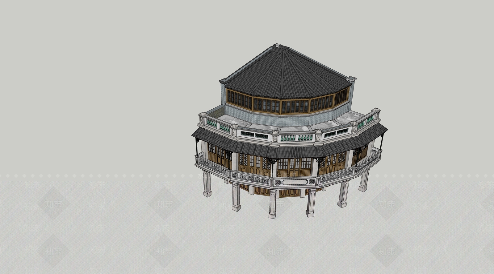 中式风格建筑SU模型下载【ID:1189003115】