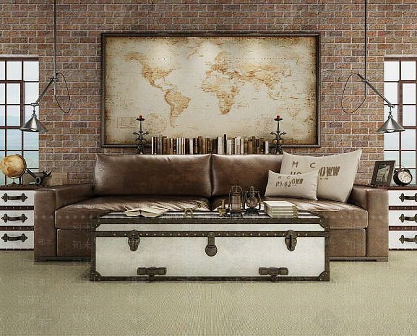 现代复古皮质沙发茶几3D模型下载【ID:1189003994】