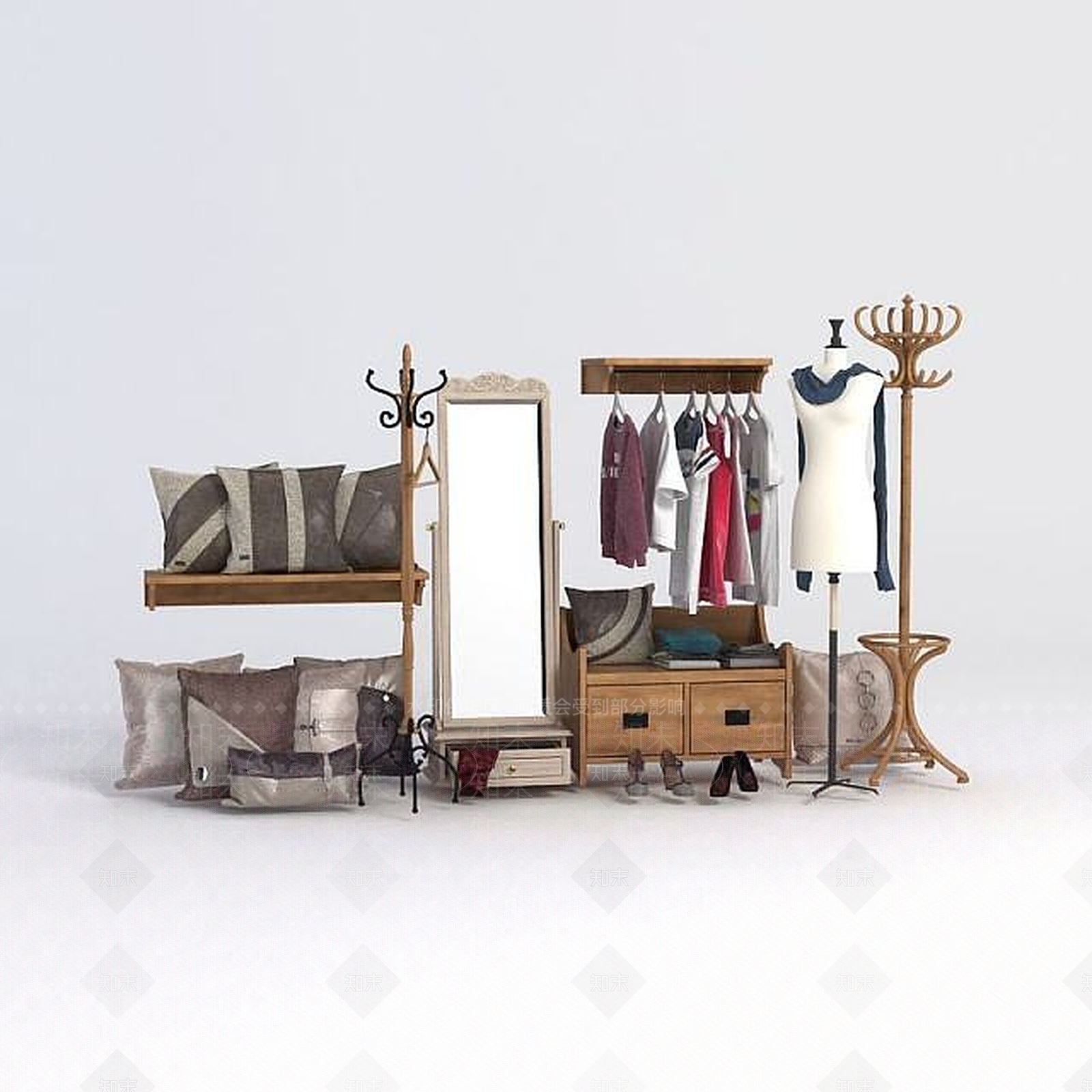 现代私人订制服装店衣服架3D模型下载【ID:1189003928】