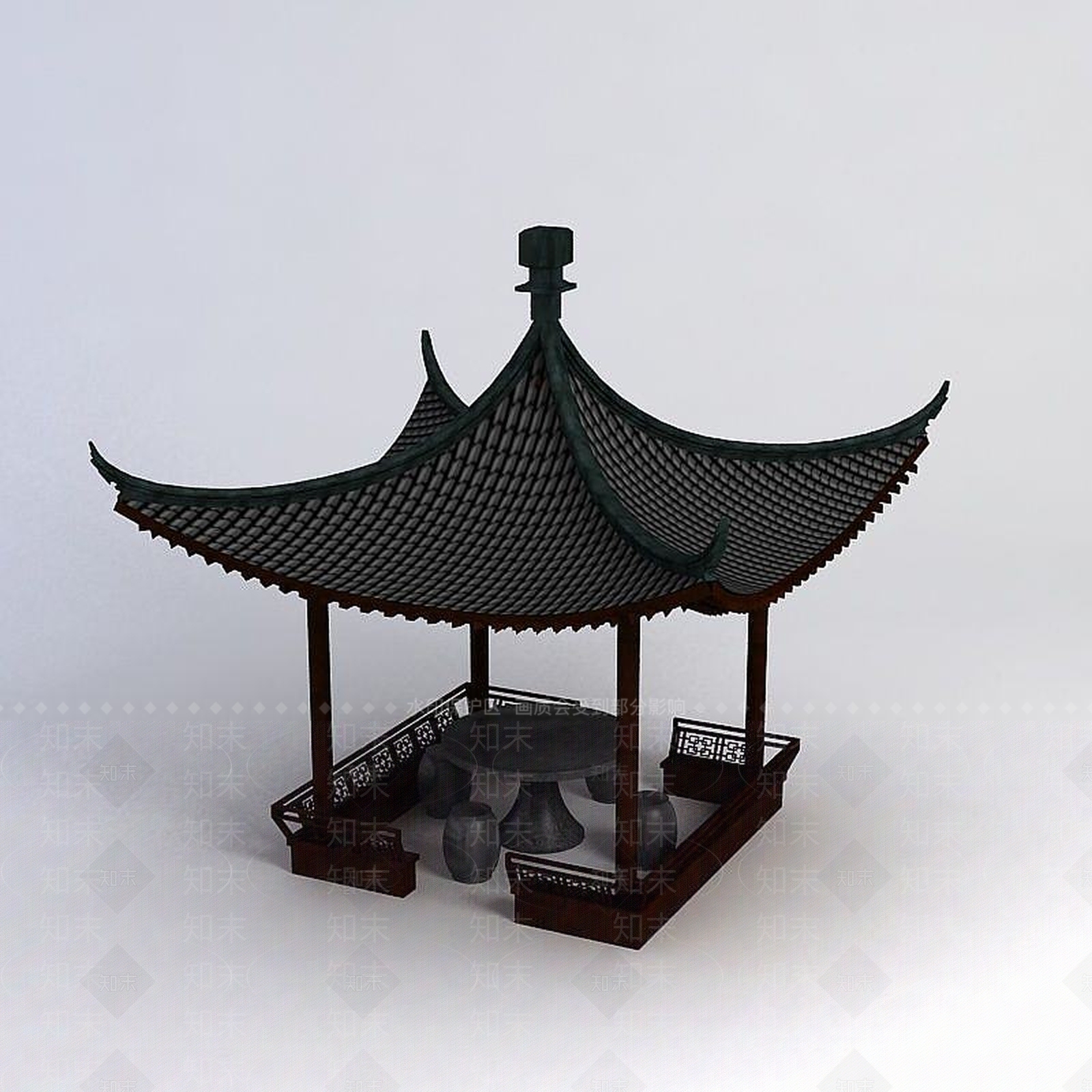 现代翘脚四角亭3D模型下载【ID:1189004361】