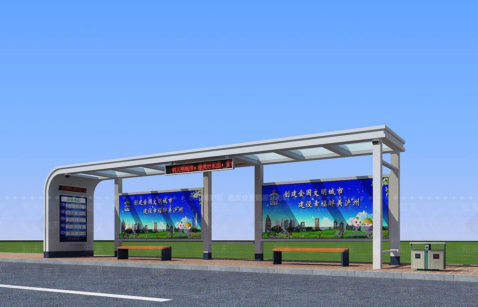 现代公交候车亭3D模型下载【ID:1189004660】