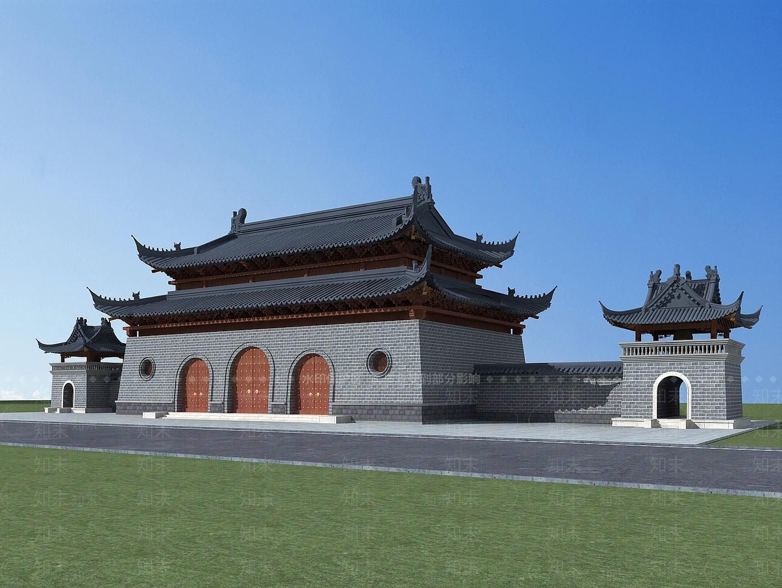 现代古建城楼3D模型下载【ID:1189004725】