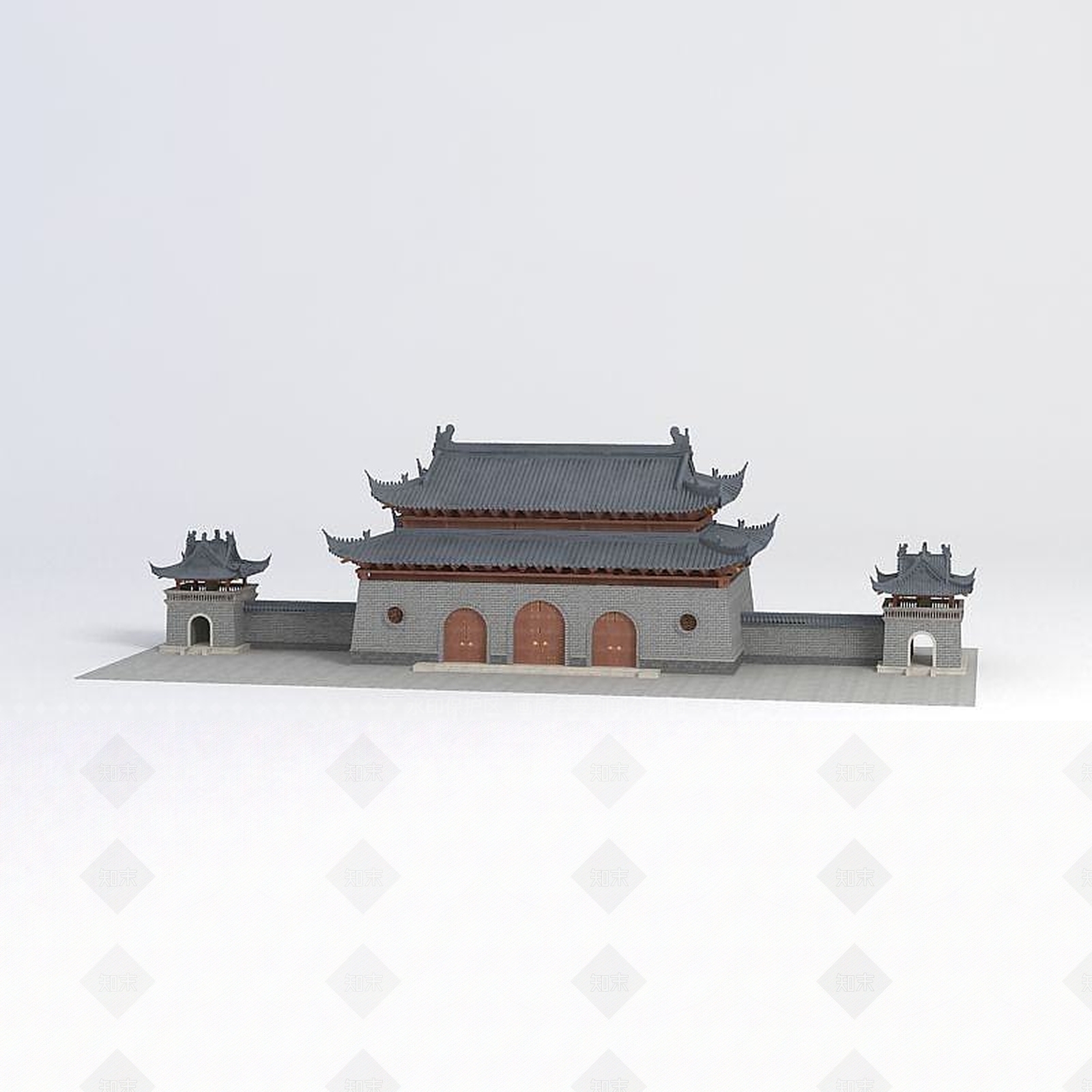 现代古建城楼3D模型下载【ID:1189004725】