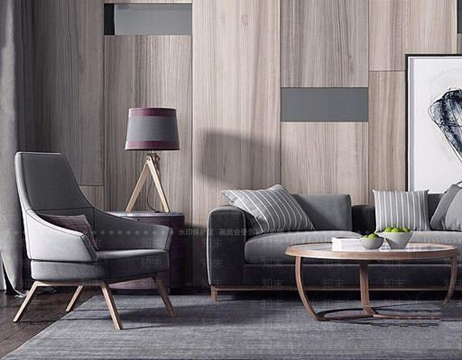 北欧沙发茶几组合3D模型下载【ID:1189005129】