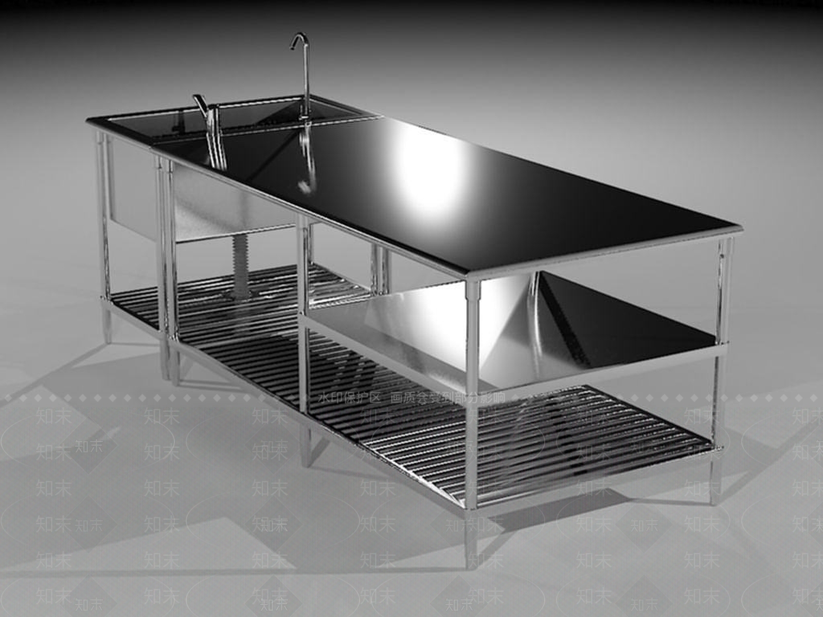 现代厨房不锈钢工作台3D模型下载【ID:1189009049】