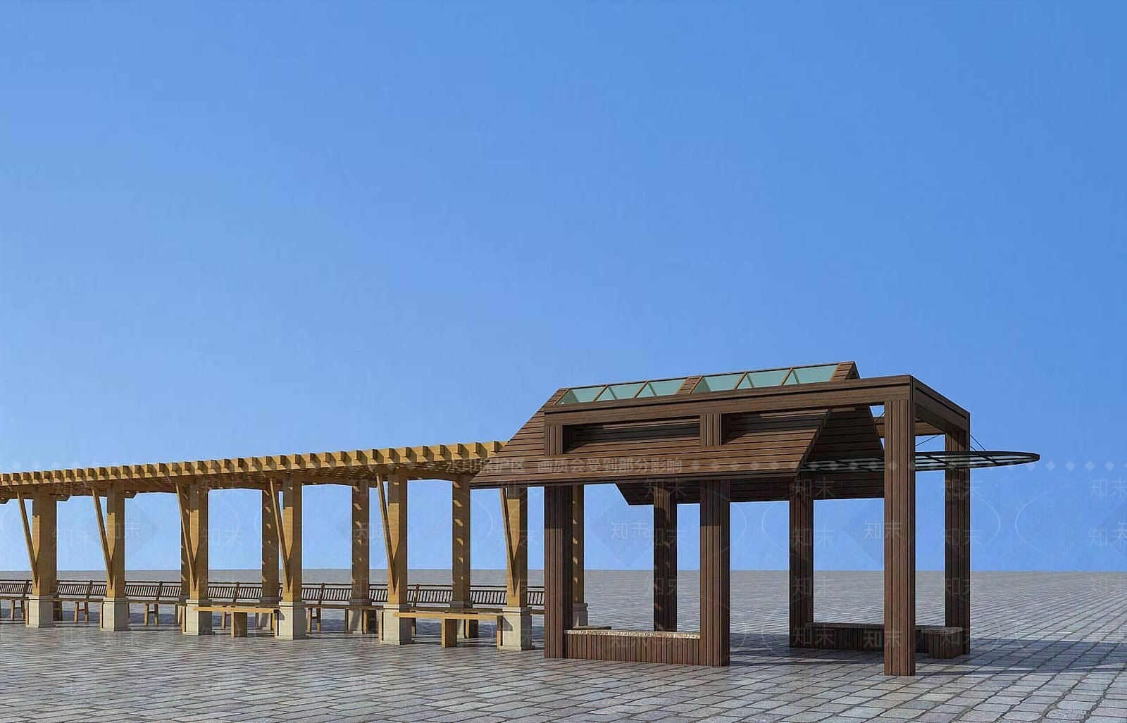 现代休闲凉亭长廊3D模型下载【ID:1189009689】