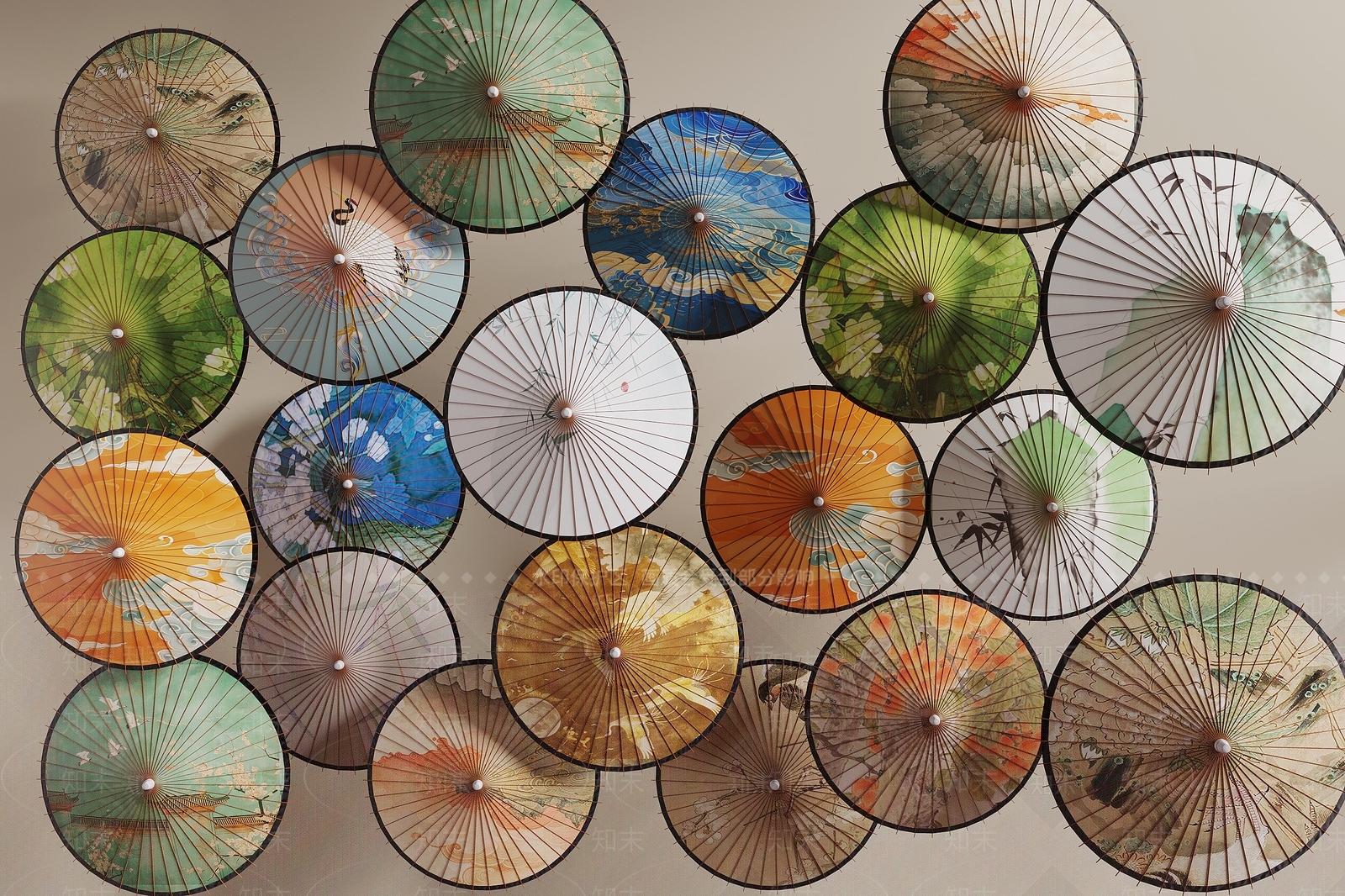 新中式遮阳伞SU模型下载【ID:1189009825】