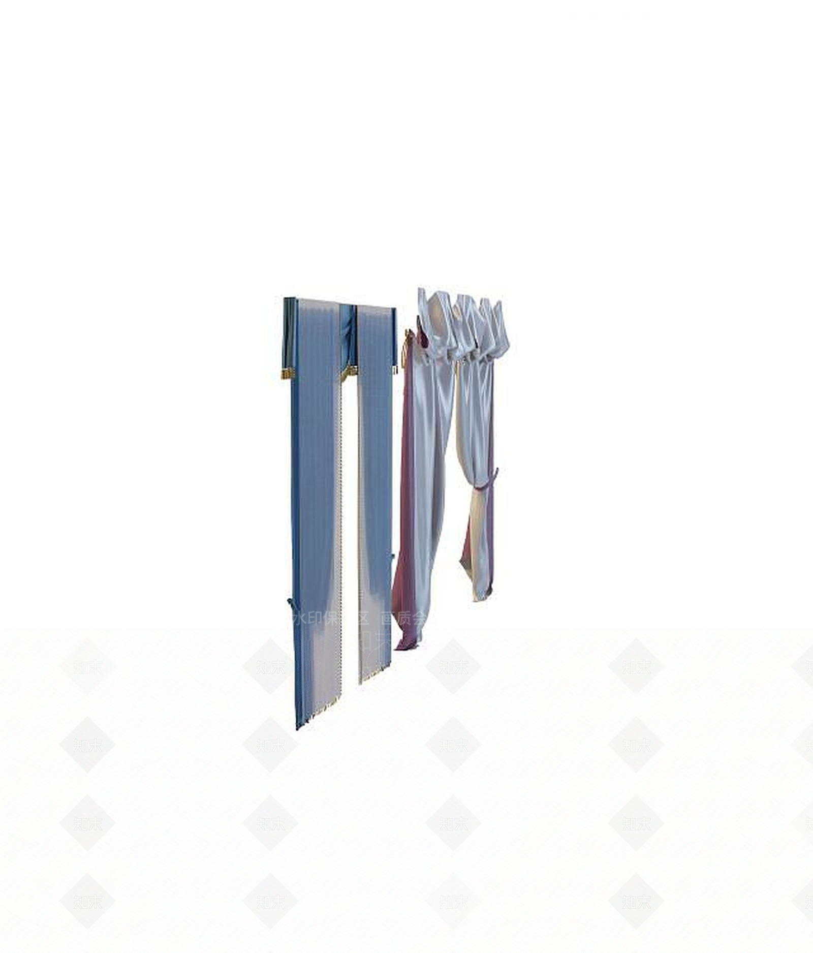 现代风格布艺窗帘3D模型下载【ID:1189010903】