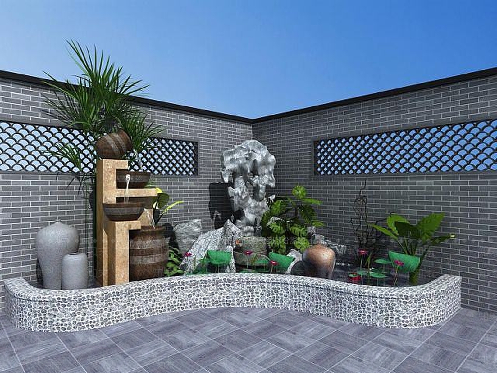 现代园林假山小品组合3D模型下载【ID:1189011055】