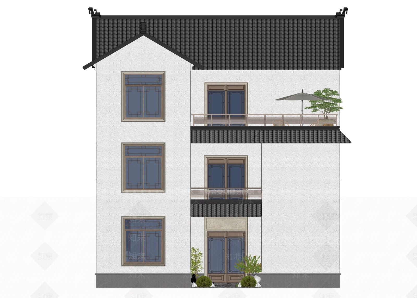 新中式乡村民房SU模型下载【ID:1189011752】