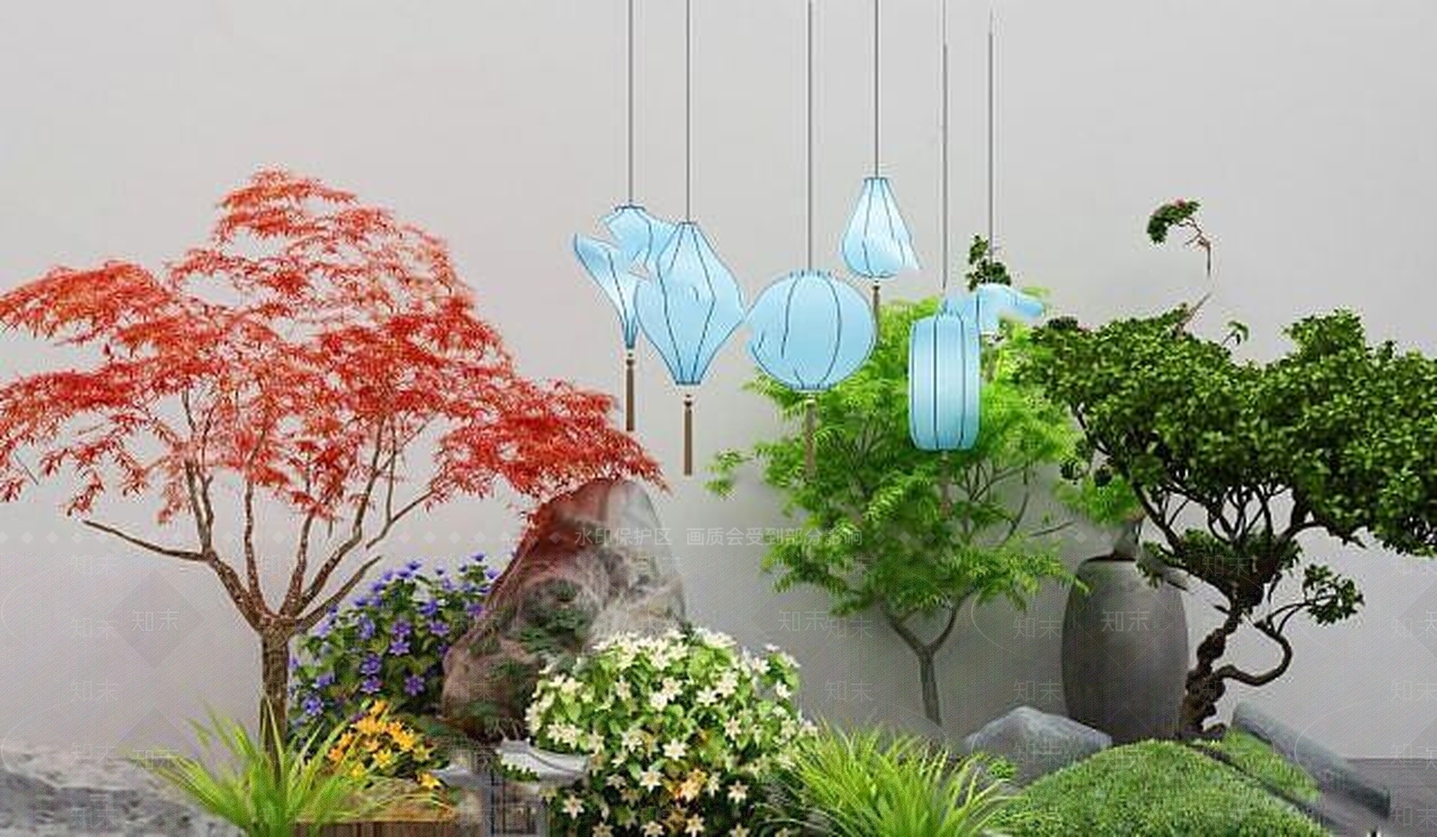 现代假山植物3D模型下载【ID:1189017301】