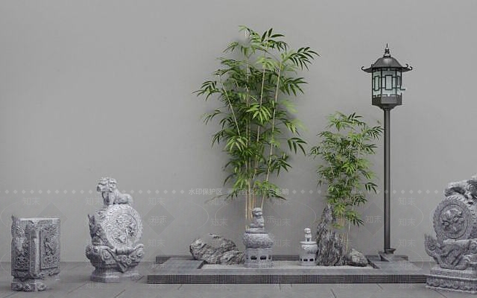 现代园艺小品庭院阳台假山植物3D模型下载【ID:1189017460】