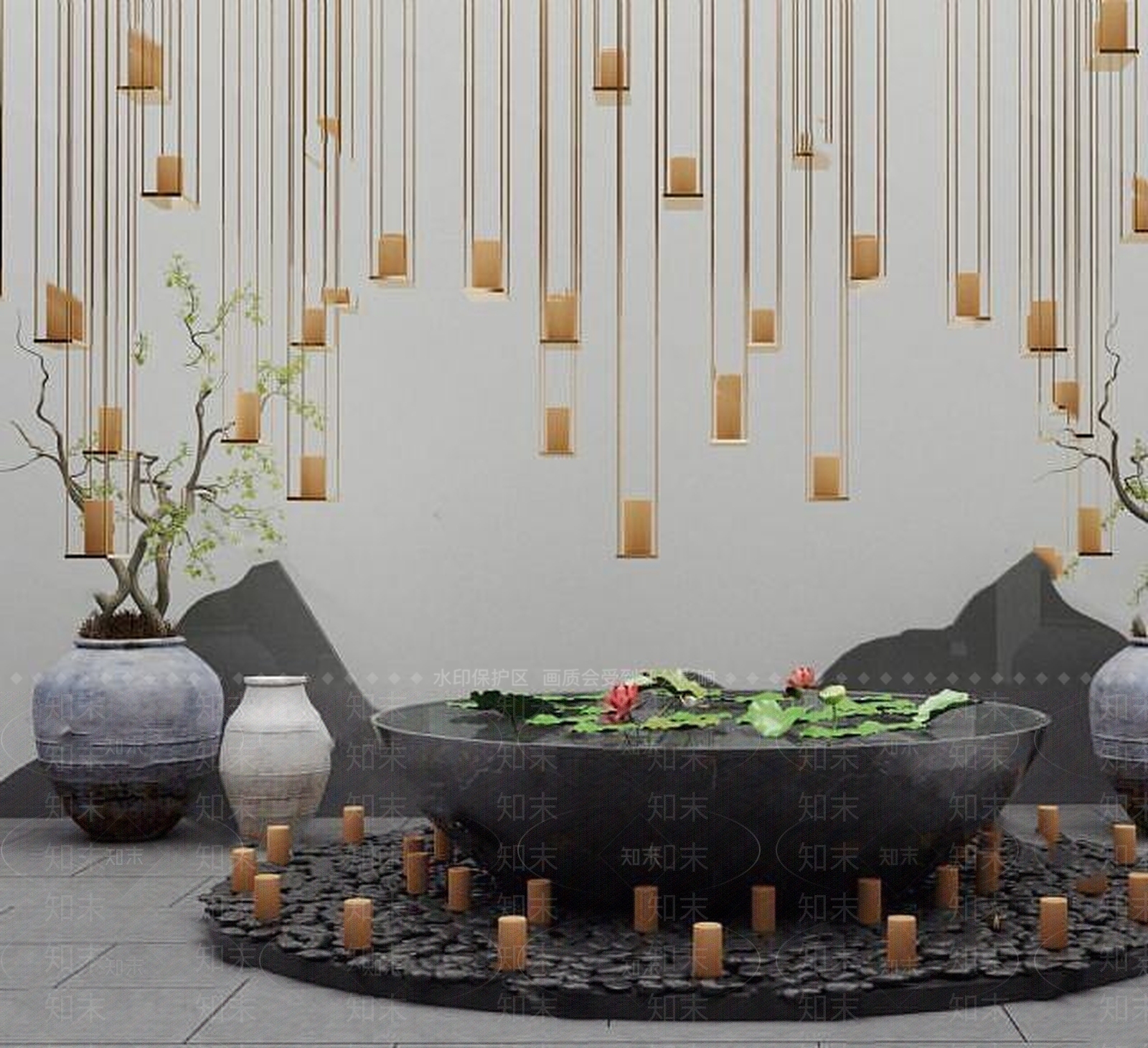 现代园艺小品庭院阳台假山植物3D模型下载【ID:1189017754】