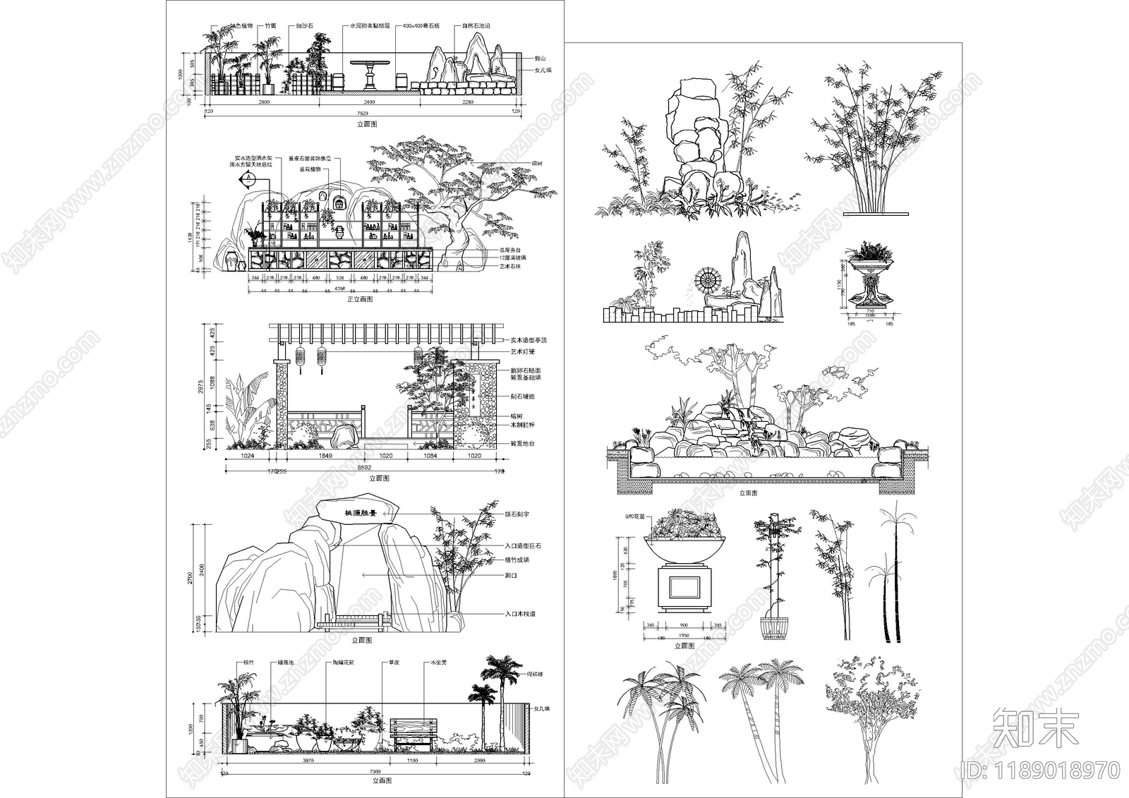 现代综合植物图库cad施工图下载【ID:1189018970】