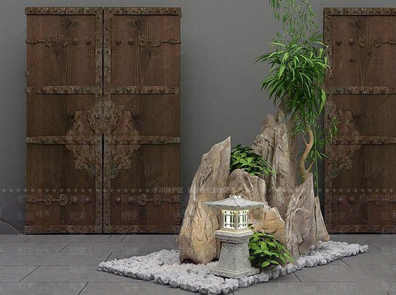 现代园艺小品庭院阳台假山植物3D模型下载【ID:1189019112】