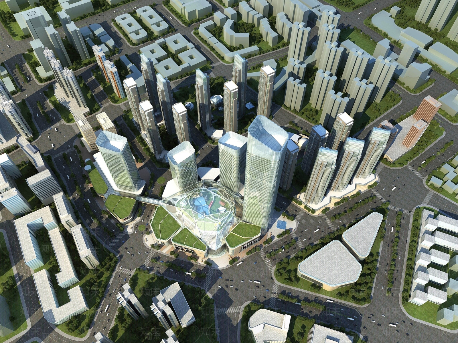 现代鸟瞰规划3D模型下载【ID:1189022463】
