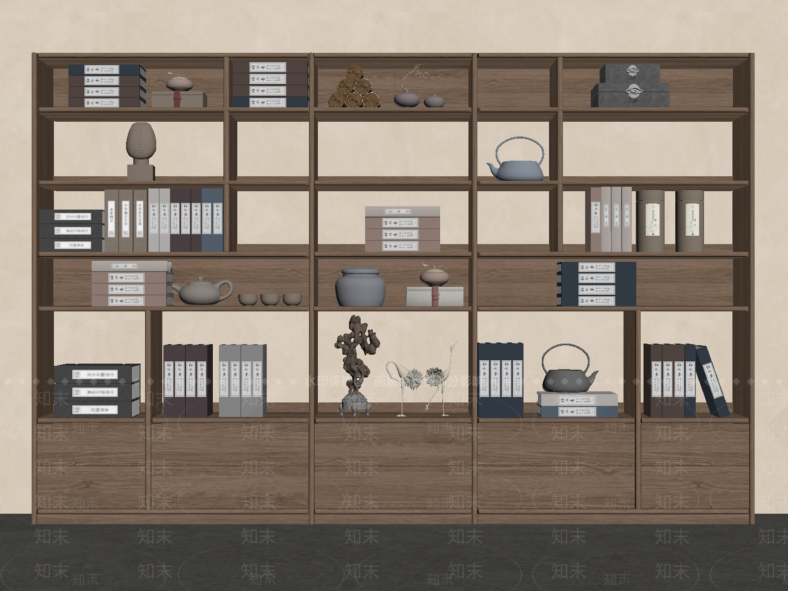 新中式书柜SU模型下载【ID:1189028351】