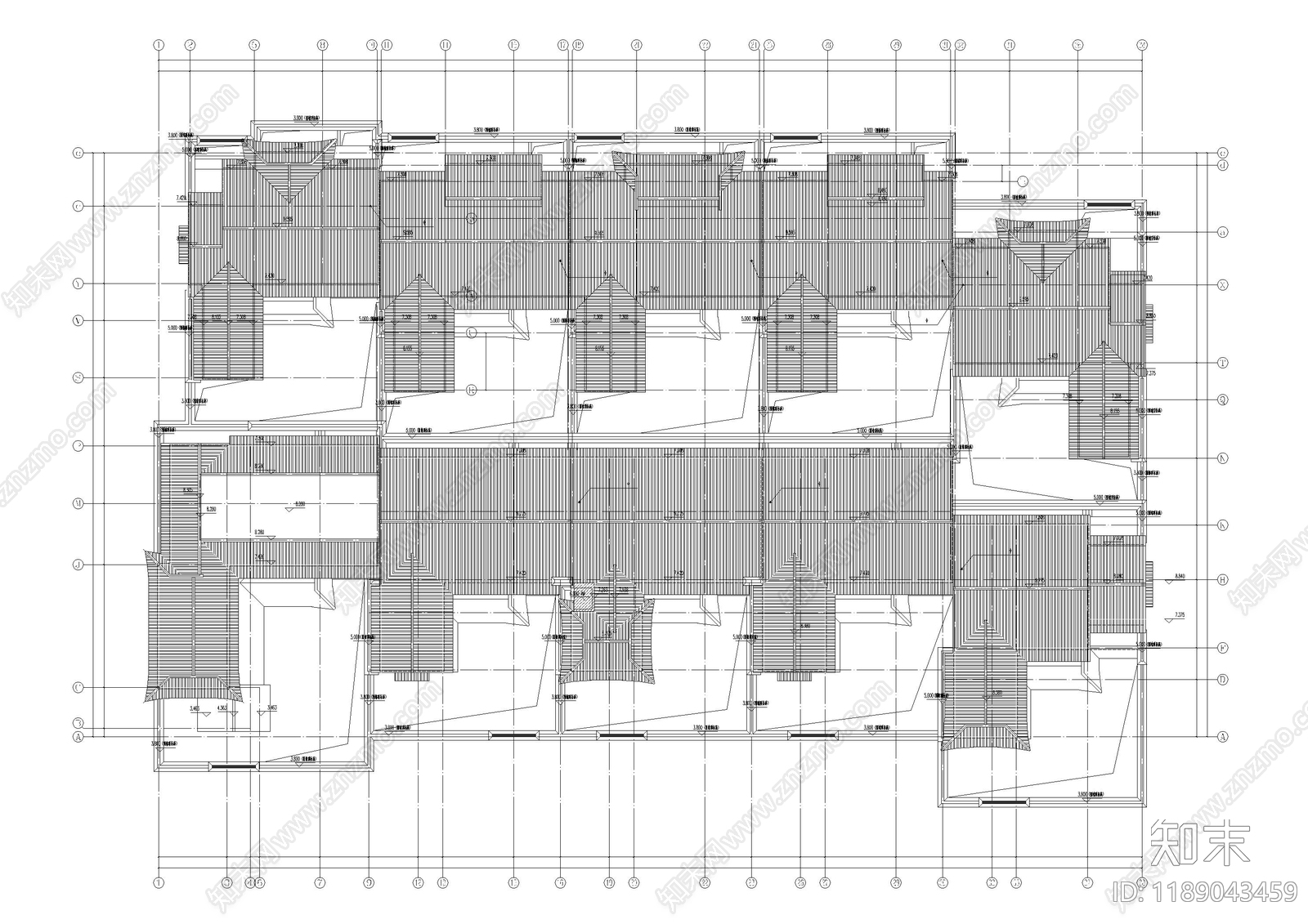中式民宿建筑cad施工图下载【ID:1189043459】