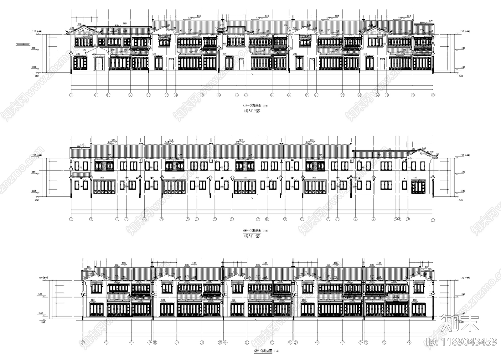 中式民宿建筑cad施工图下载【ID:1189043459】