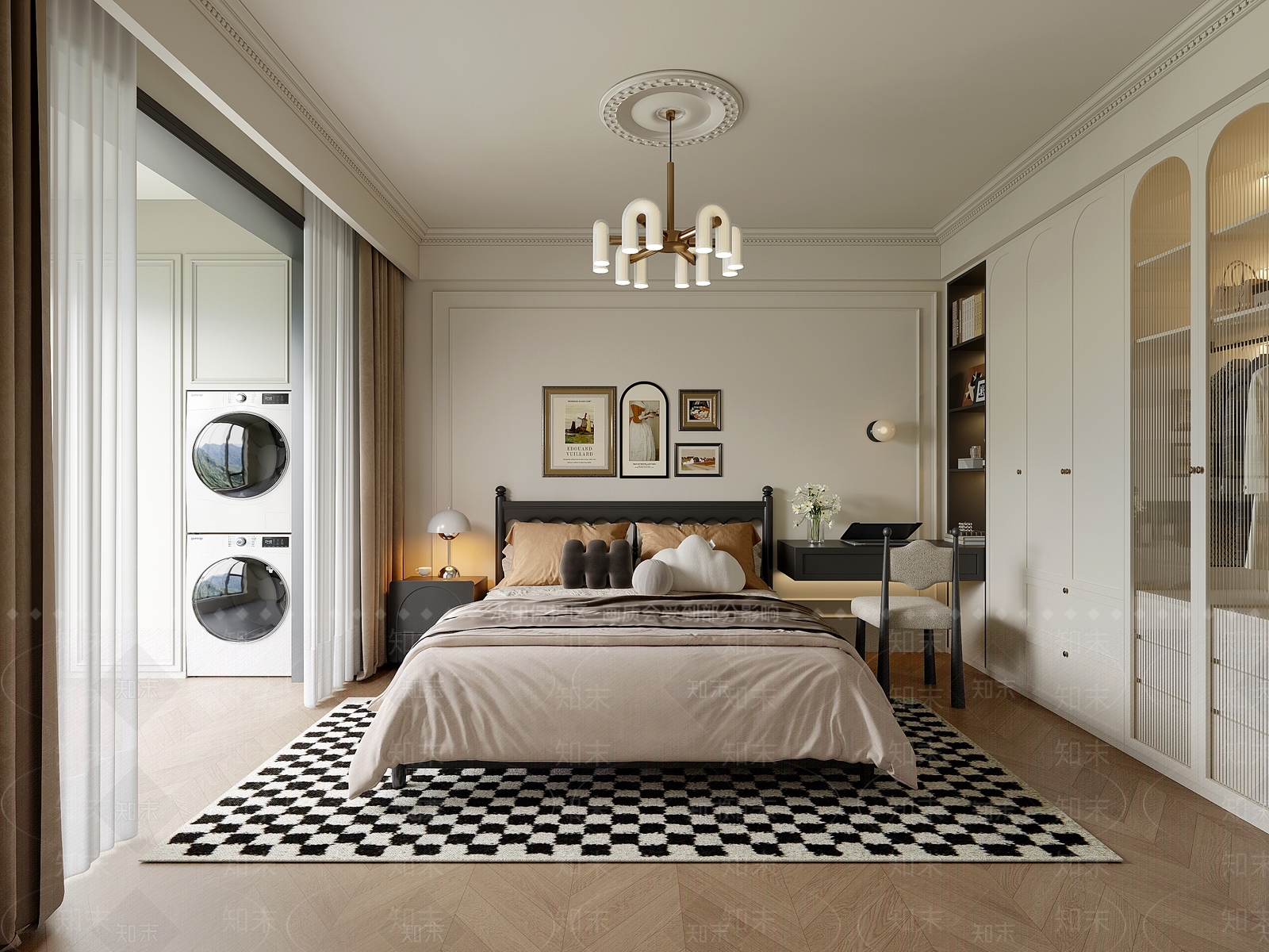 法式奶油家居卧室3D模型下载【ID:1189046897】