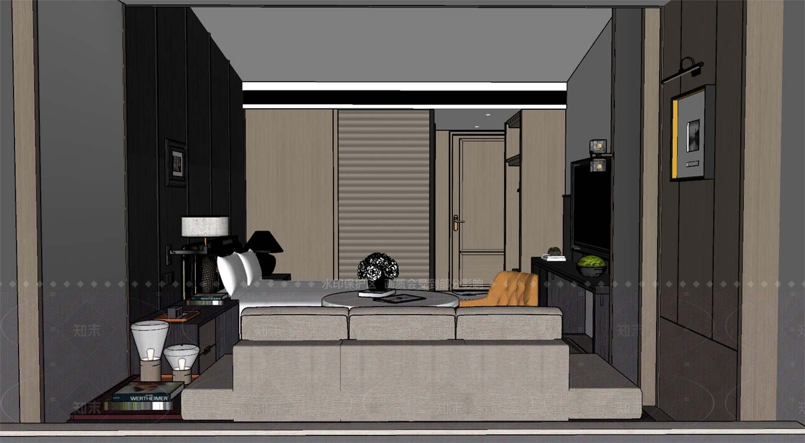现代酒店客房SU模型下载【ID:1215971468】