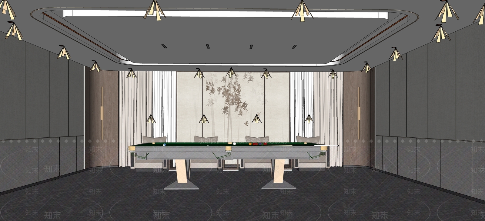 新中式现代台球室SU模型下载【ID:1189058463】