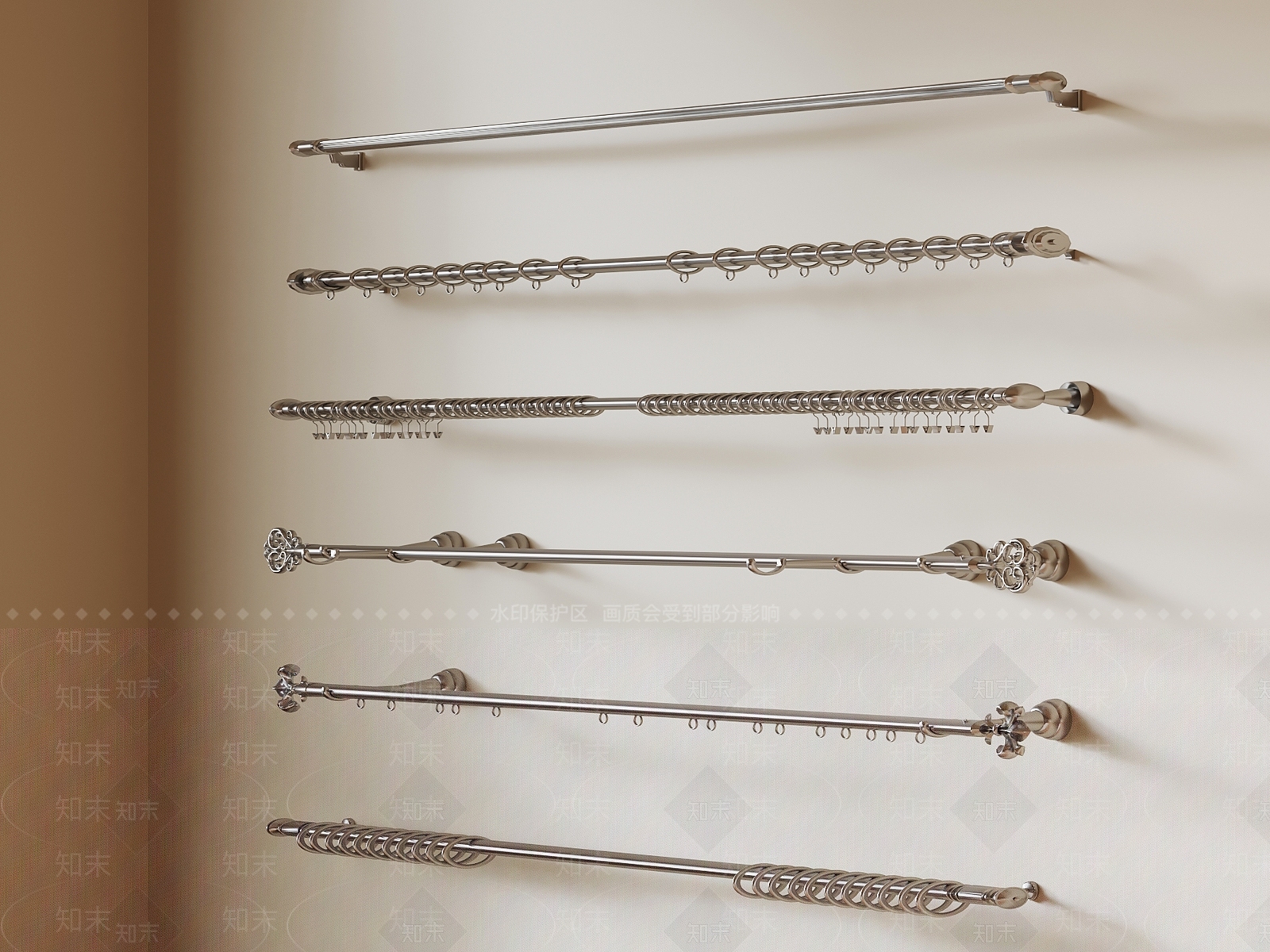 现代罗马杆窗帘3D模型下载【ID:1189060840】