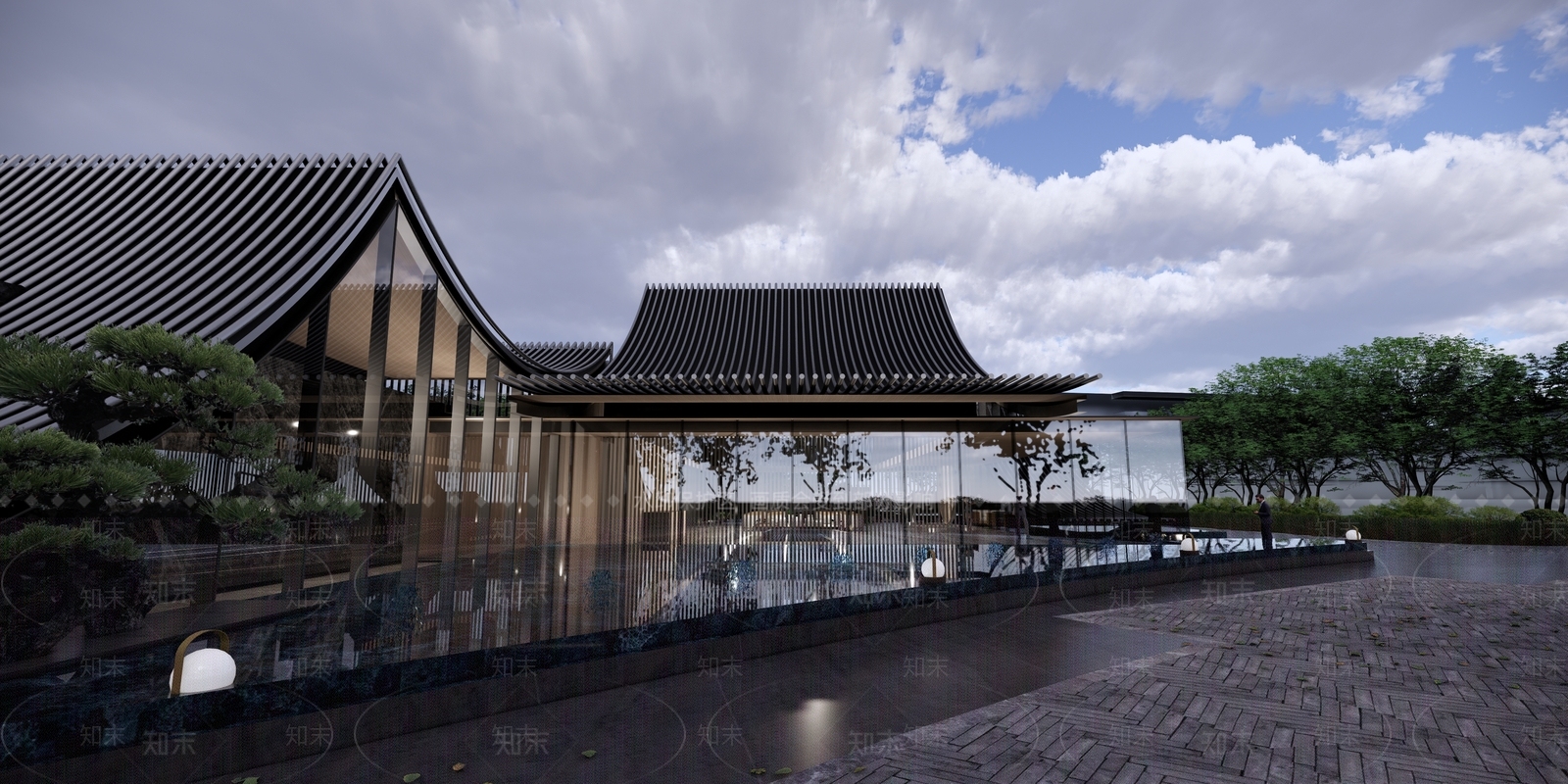 新中式图书馆建筑SU模型下载【ID:1189063117】