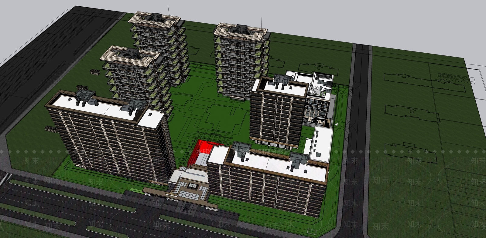 简约轻奢小区建筑SU模型下载【ID:1189063630】