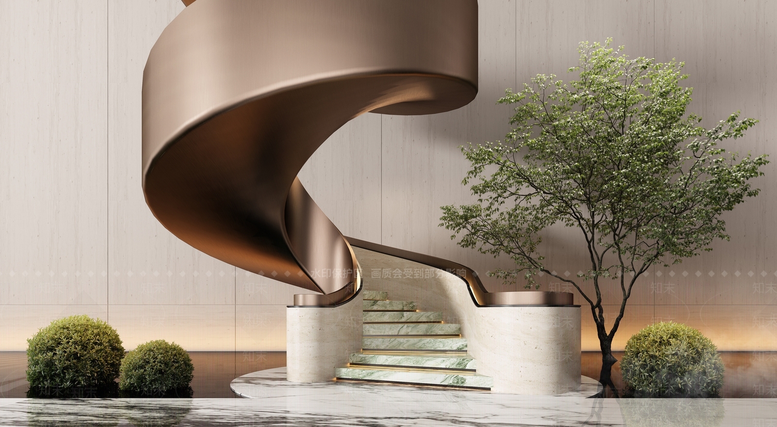 现代轻奢旋转楼梯SU模型下载【ID:1189071717】