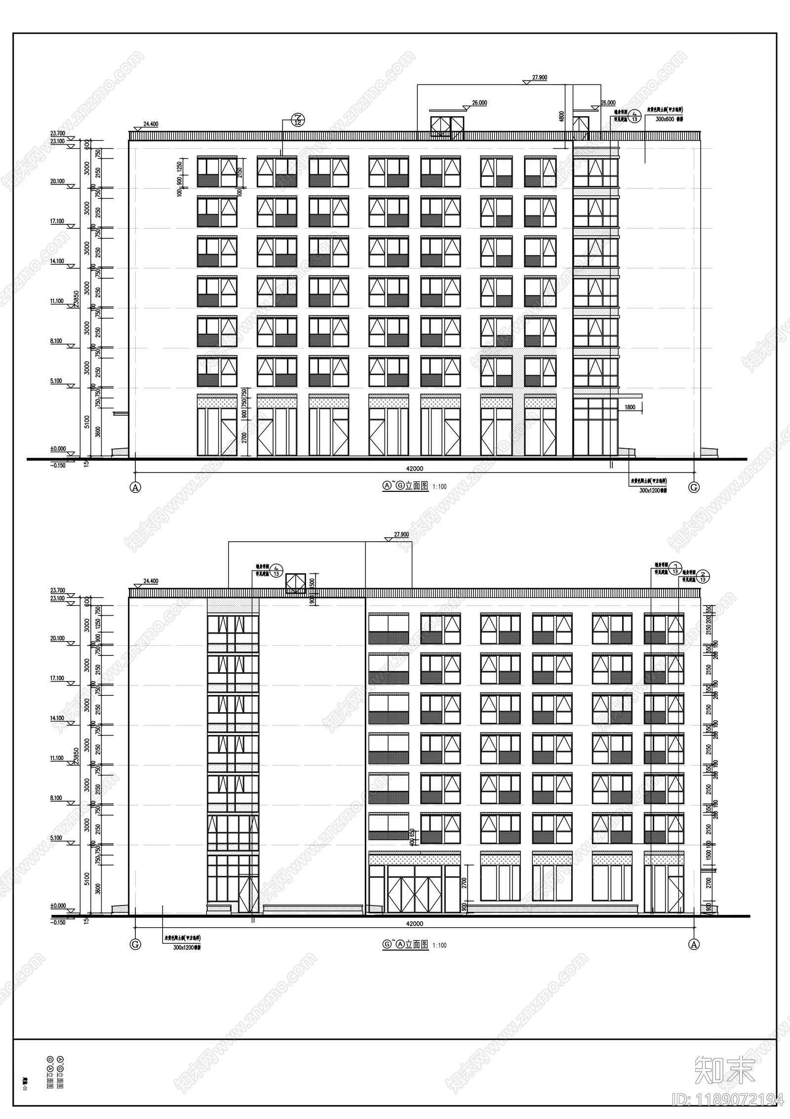 现代办公楼建筑cad施工图下载【ID:1189072194】