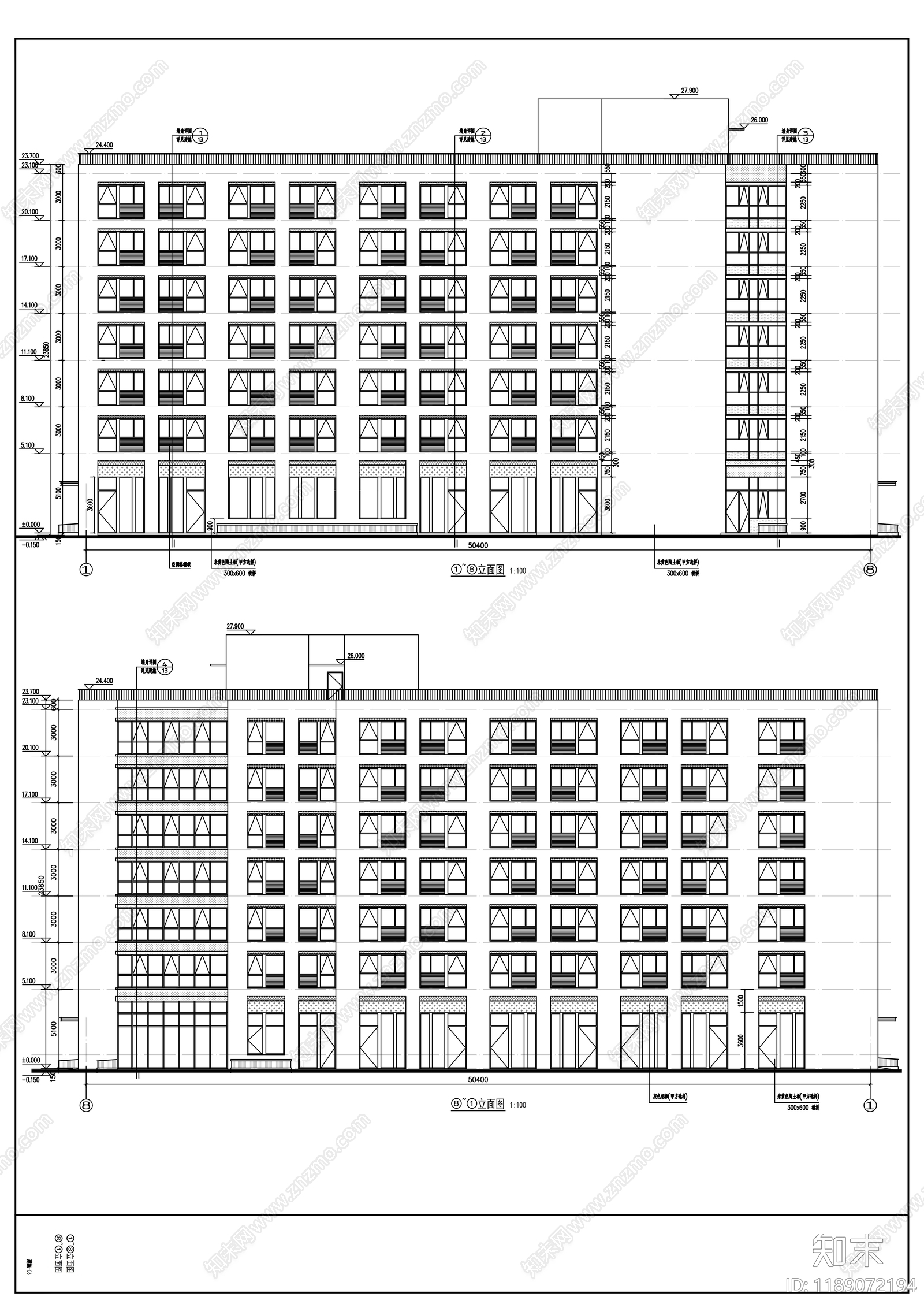 现代办公楼建筑cad施工图下载【ID:1189072194】